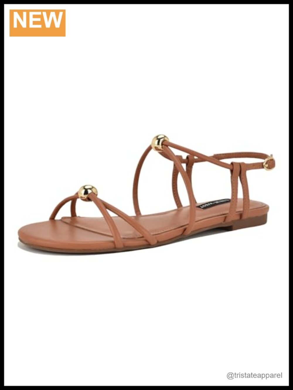 Nine West Mariss Strappy Faux Leather Flat Sandals Buckle Casual